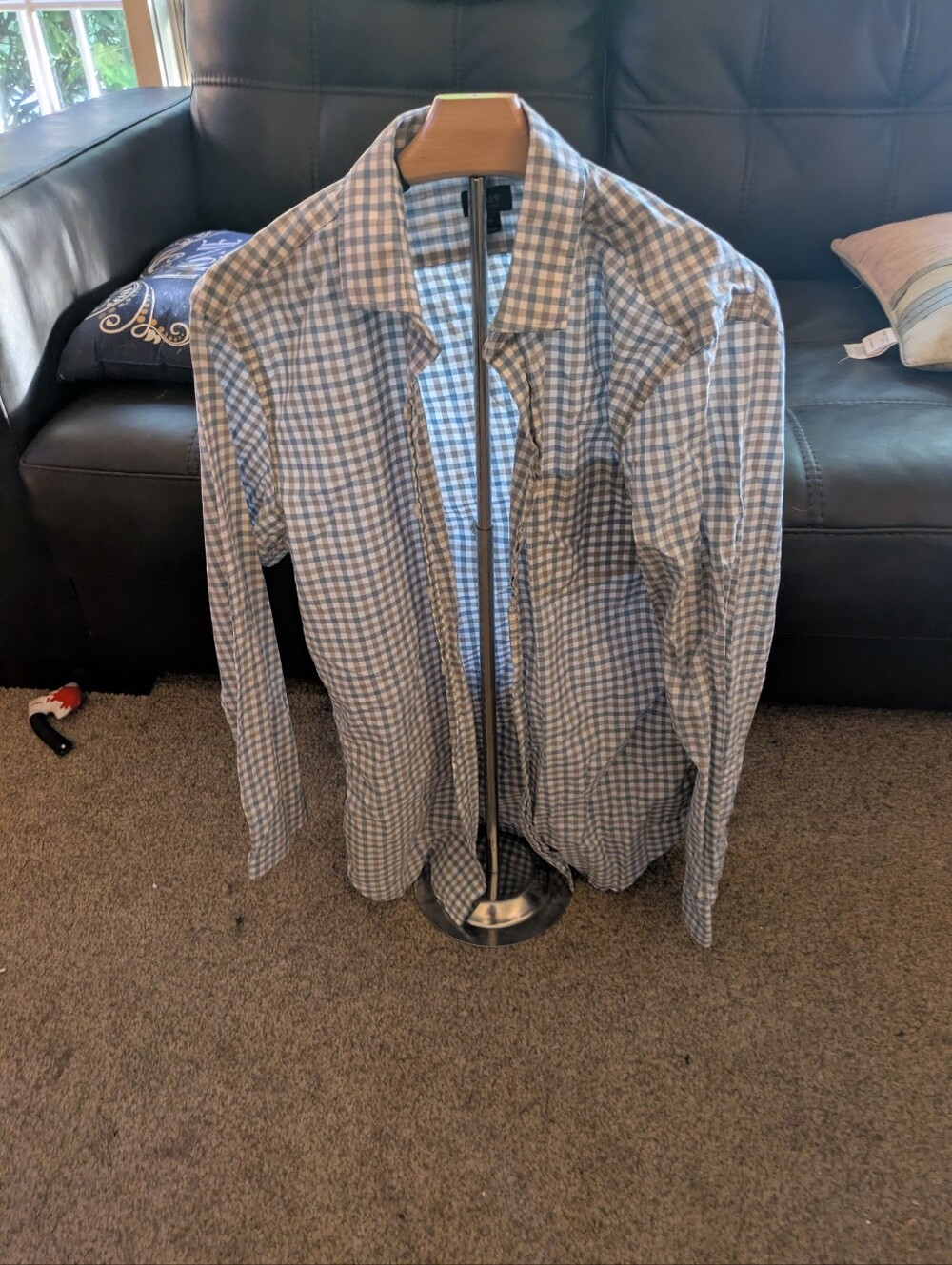 J. Crew Blue and White Gingham Button-Down Shirt